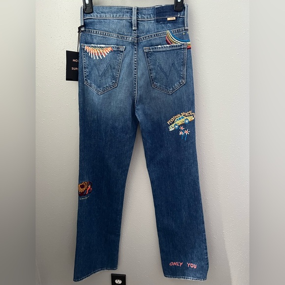 Mother The Rambler Sneak Embroidered Jeans in Running With Scissors Size 24 New - Picture 4 of 15